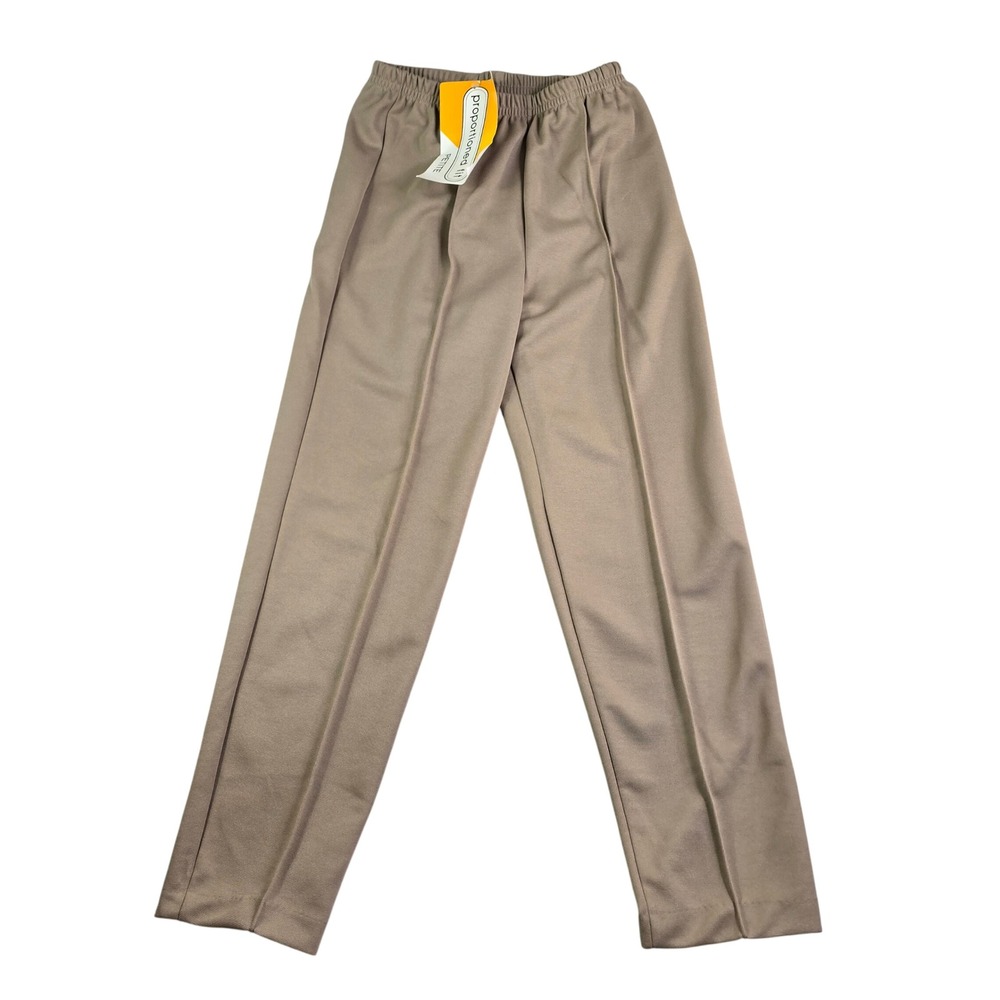 Vintage Blair Pull On Pants Women 10P Brown Petite Elastic Waist Stitched Crease
